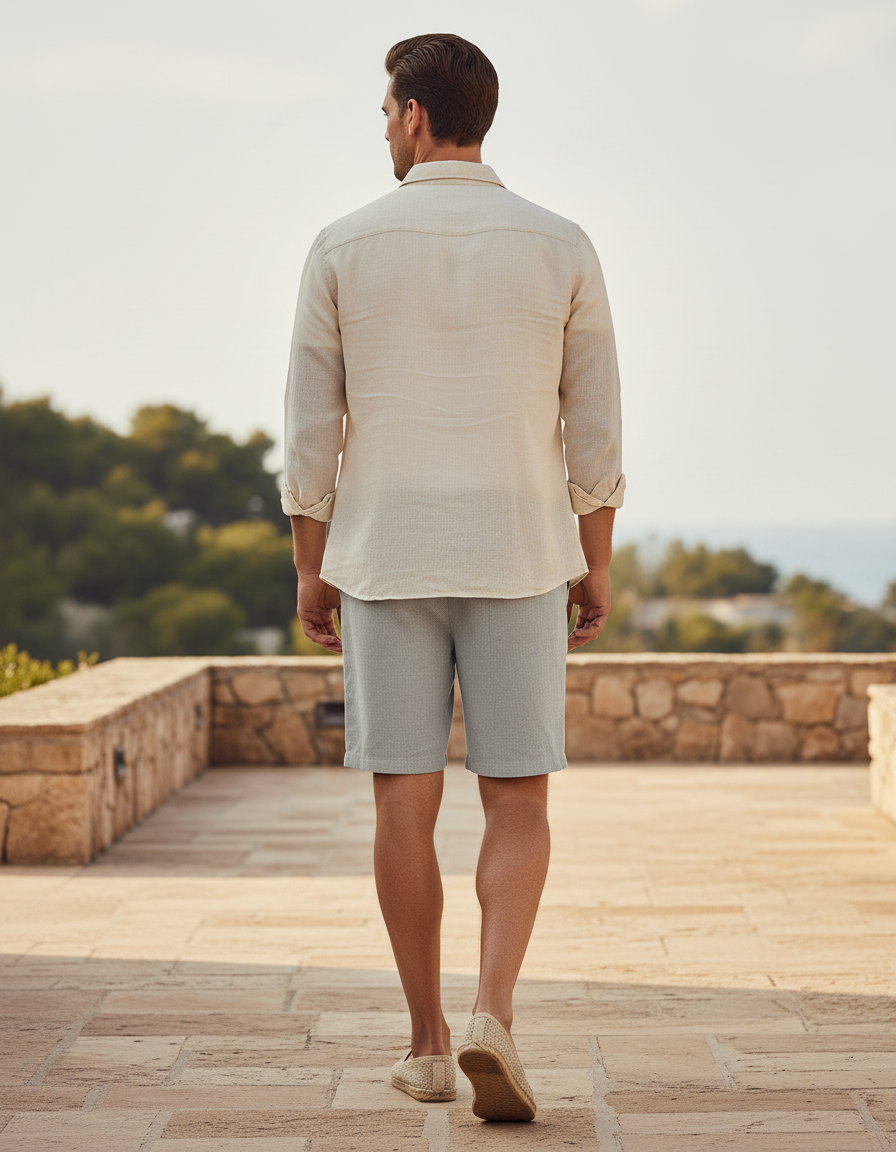 Pantalon En Lin Gris Clair Cordon Décontracté Homme - vue 2