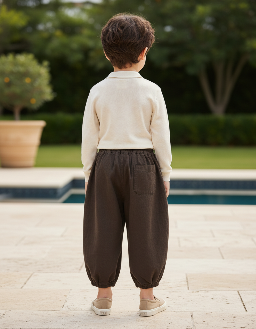 Pantalon En Lin Marron Ample Élastique Garçon Confortable - vue 2