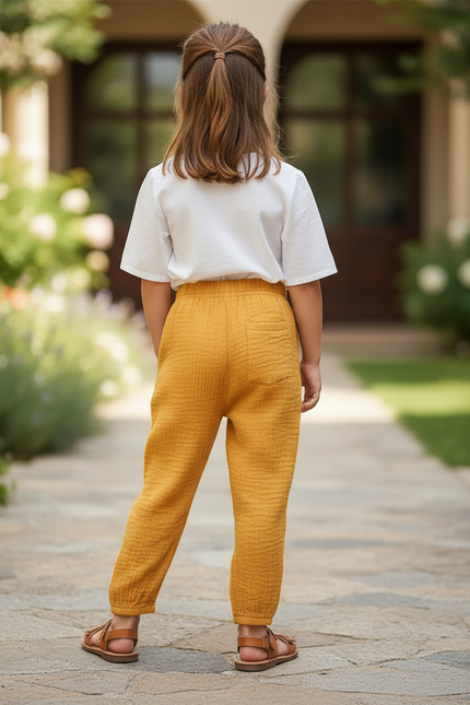 Pantalon En Lin Harem Jaune Ample Coton Respirant - vue 2