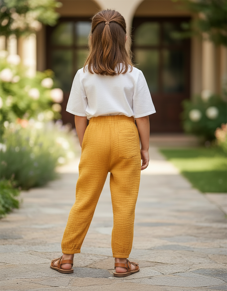 Pantalon En Lin Harem Jaune Ample Coton Respirant - vue 2