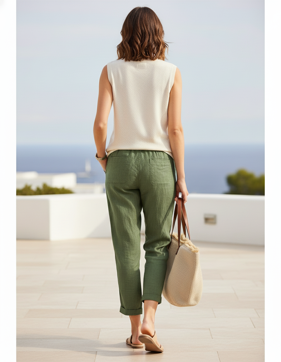 Pantalon Lin Chino Femme - Kaki - vue 2