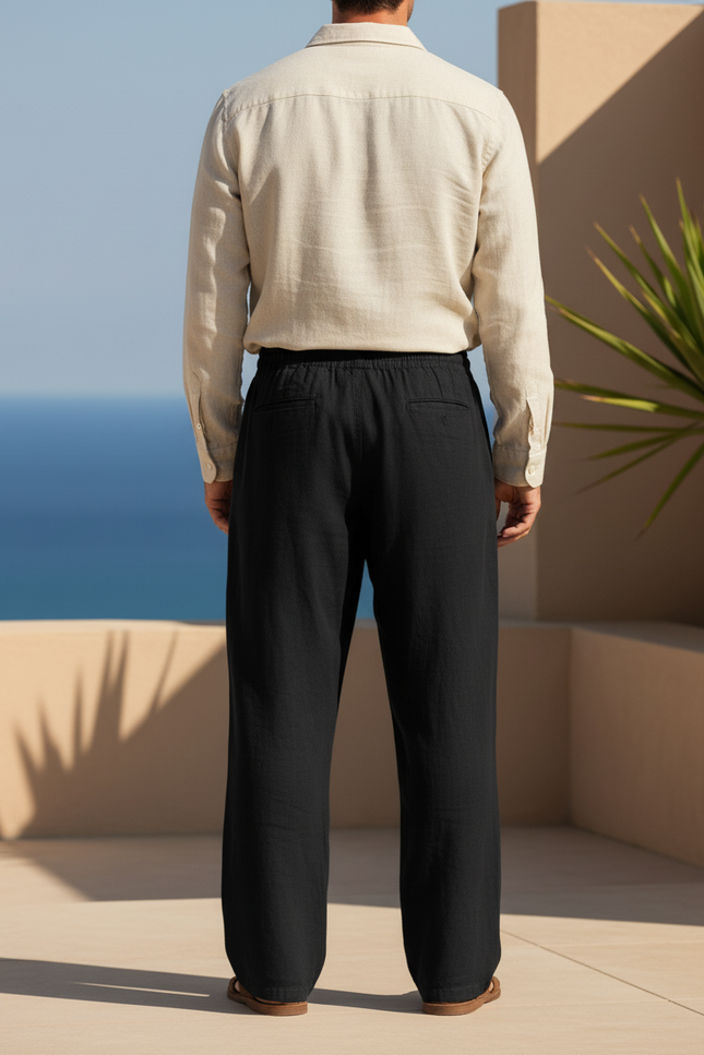 Pantalon En Lin Homme Noir Coupe Ample Casual - vue 2