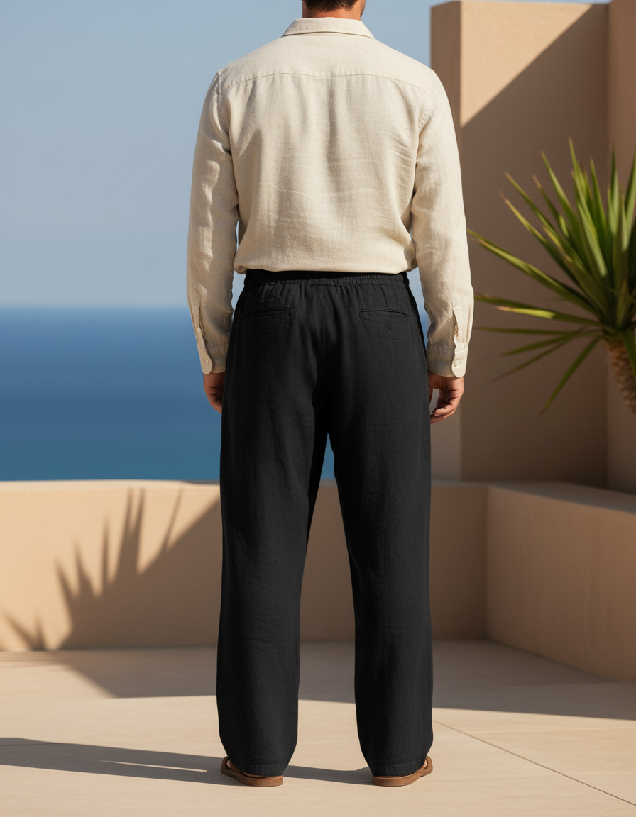 Pantalon En Lin Homme Noir Coupe Ample Casual - vue 2