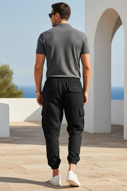 Pantalon Lin Cargo - Noir - vue 2