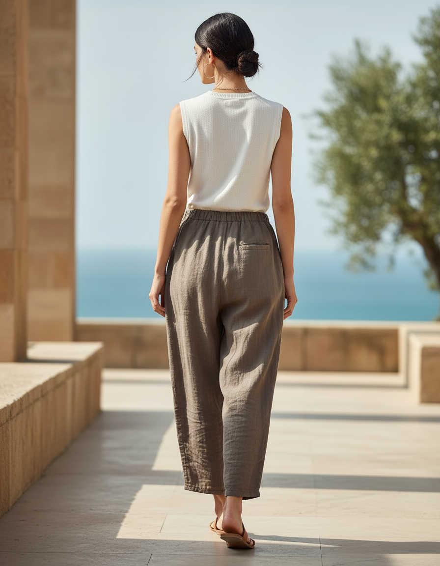Pantalon En Lin Ample Marron Décontracté Patchwork Bohème - vue 2