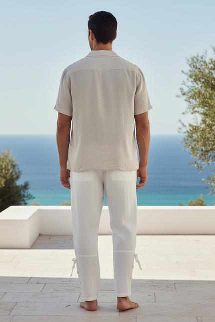 Pantalon En Lin Blanc Cordon Décontracté Léger Homme - vue 2