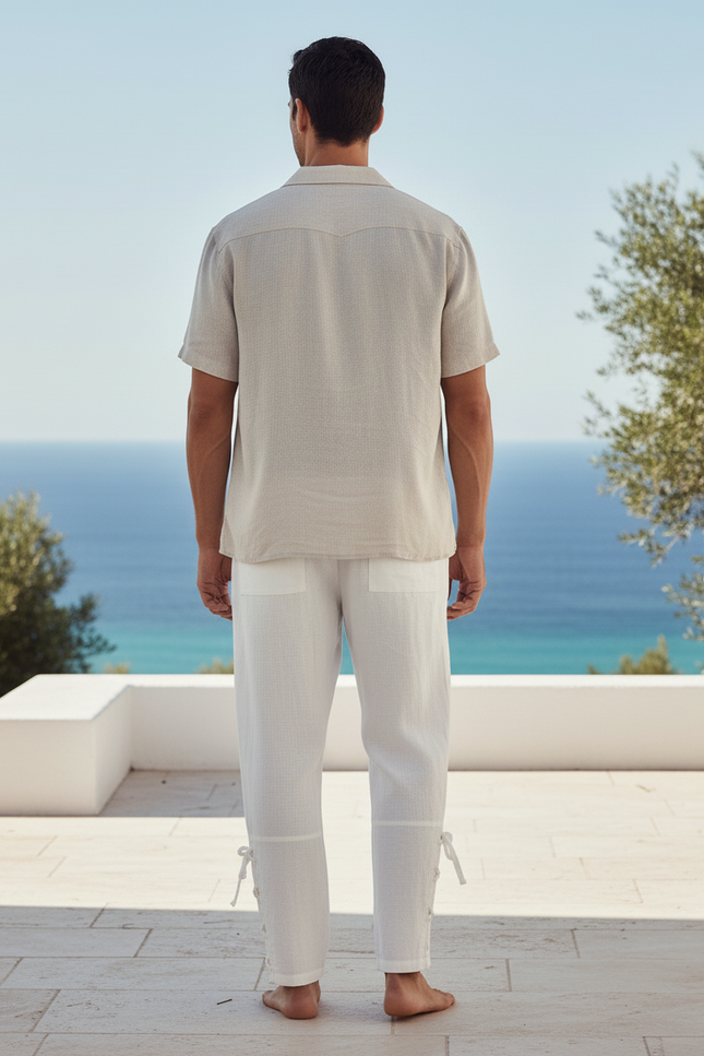 Pantalon En Lin Blanc Cordon Décontracté Léger Homme - vue 2