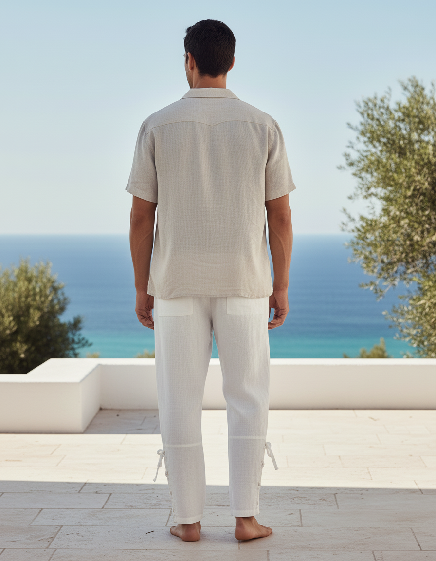 Pantalon En Lin Blanc Cordon Décontracté Léger Homme - vue 2