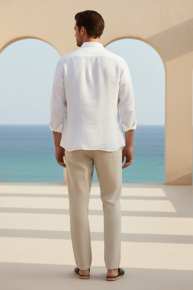 Pantalon Droit Lin - Beige - vue 2