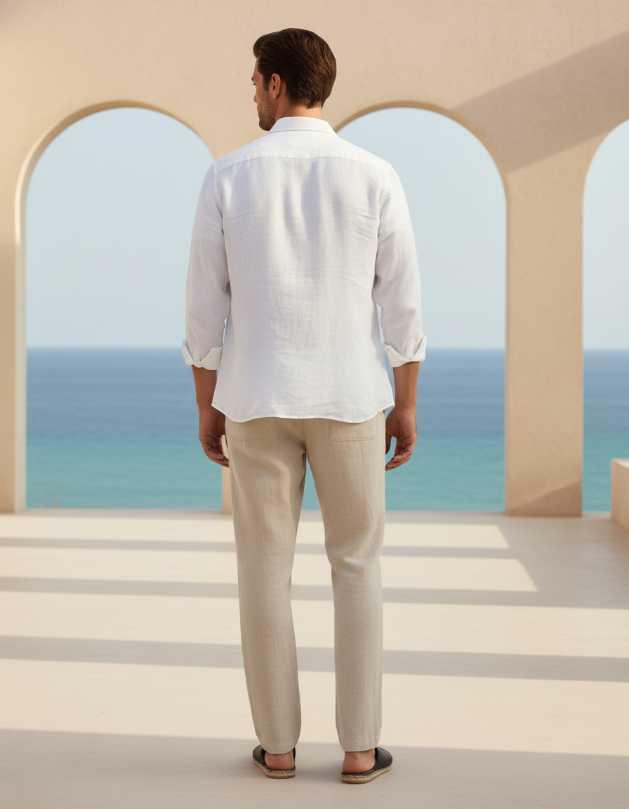 Pantalon Droit Lin - Beige - vue 2