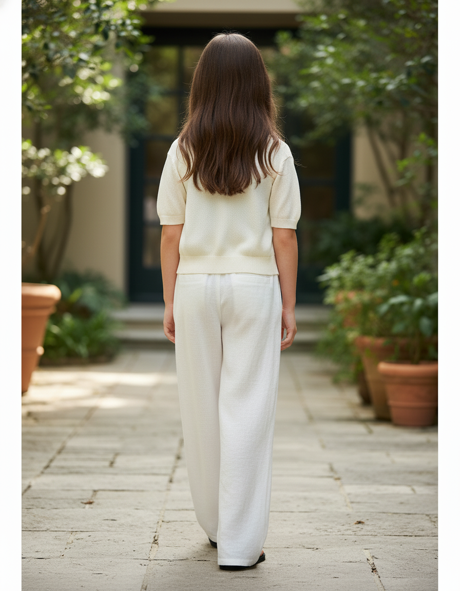 Pantalon En Lin Blanc Ample Fluide Confortable Fille - vue 2