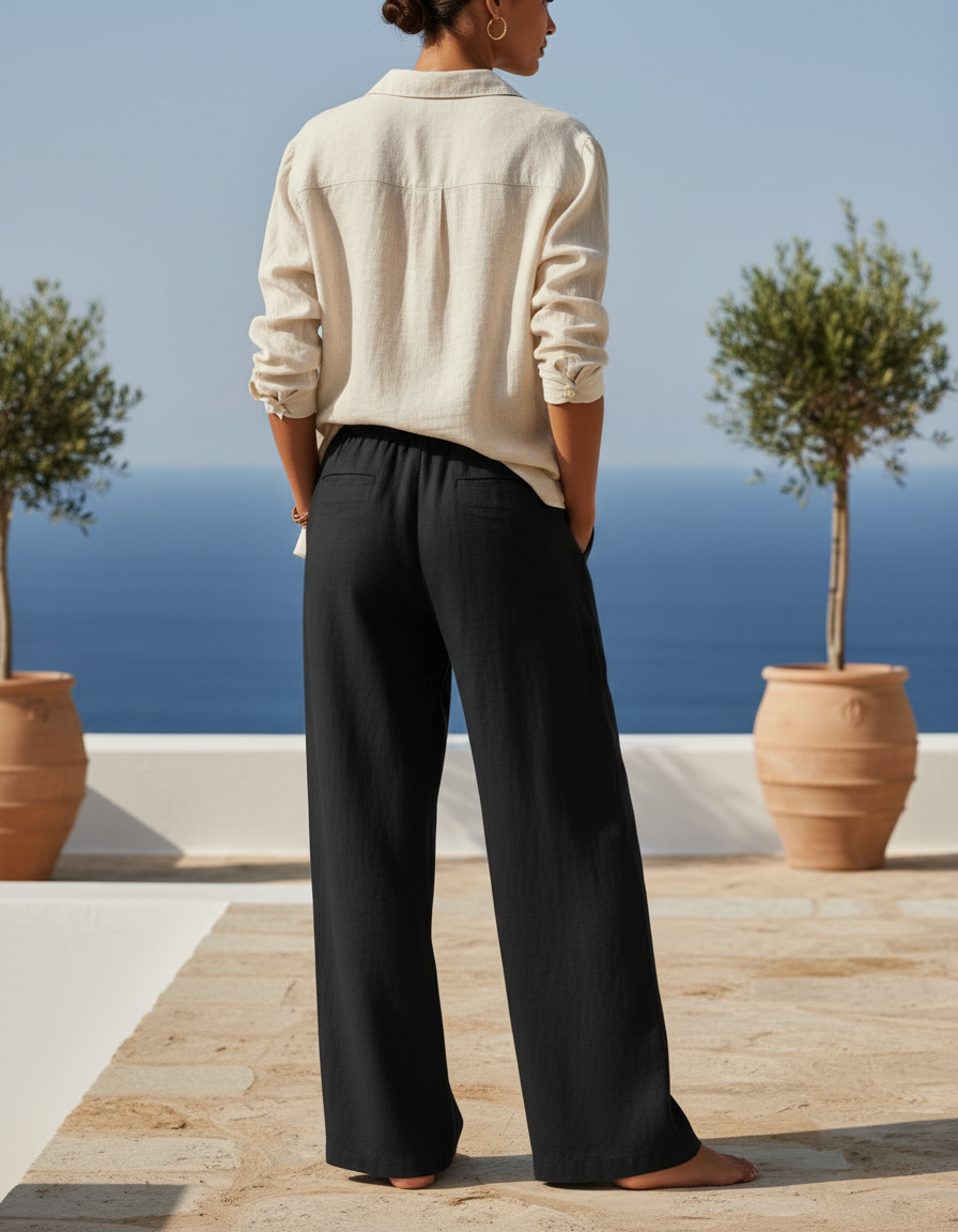 Pantalon Noir Lin Femme - vue 2