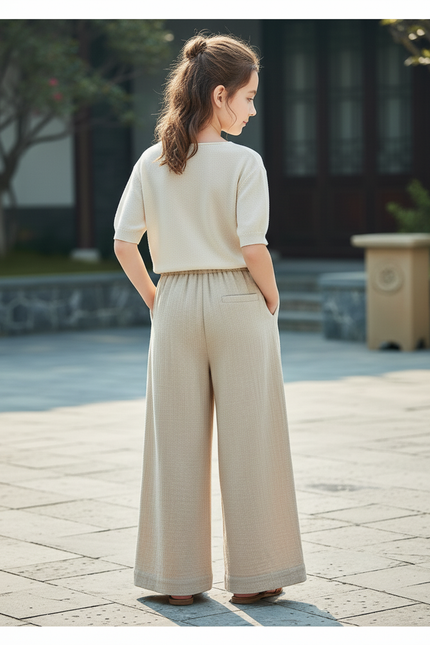 Pantalon En Lin Beige Ample Fluide Confortable Femme - vue 2