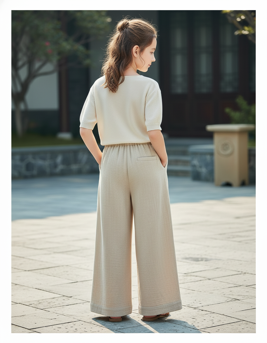 Pantalon En Lin Beige Ample Fluide Confortable Femme - vue 2