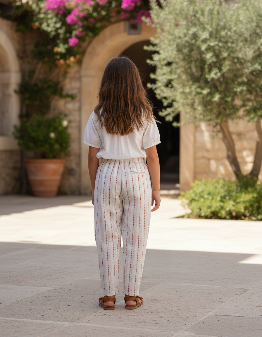 Pantalon En Lin Rayé Rose Et Blanc - vue 2