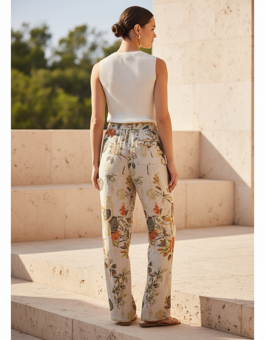 Pantalon Lin Decontracte Femme - Imprimé - vue 2