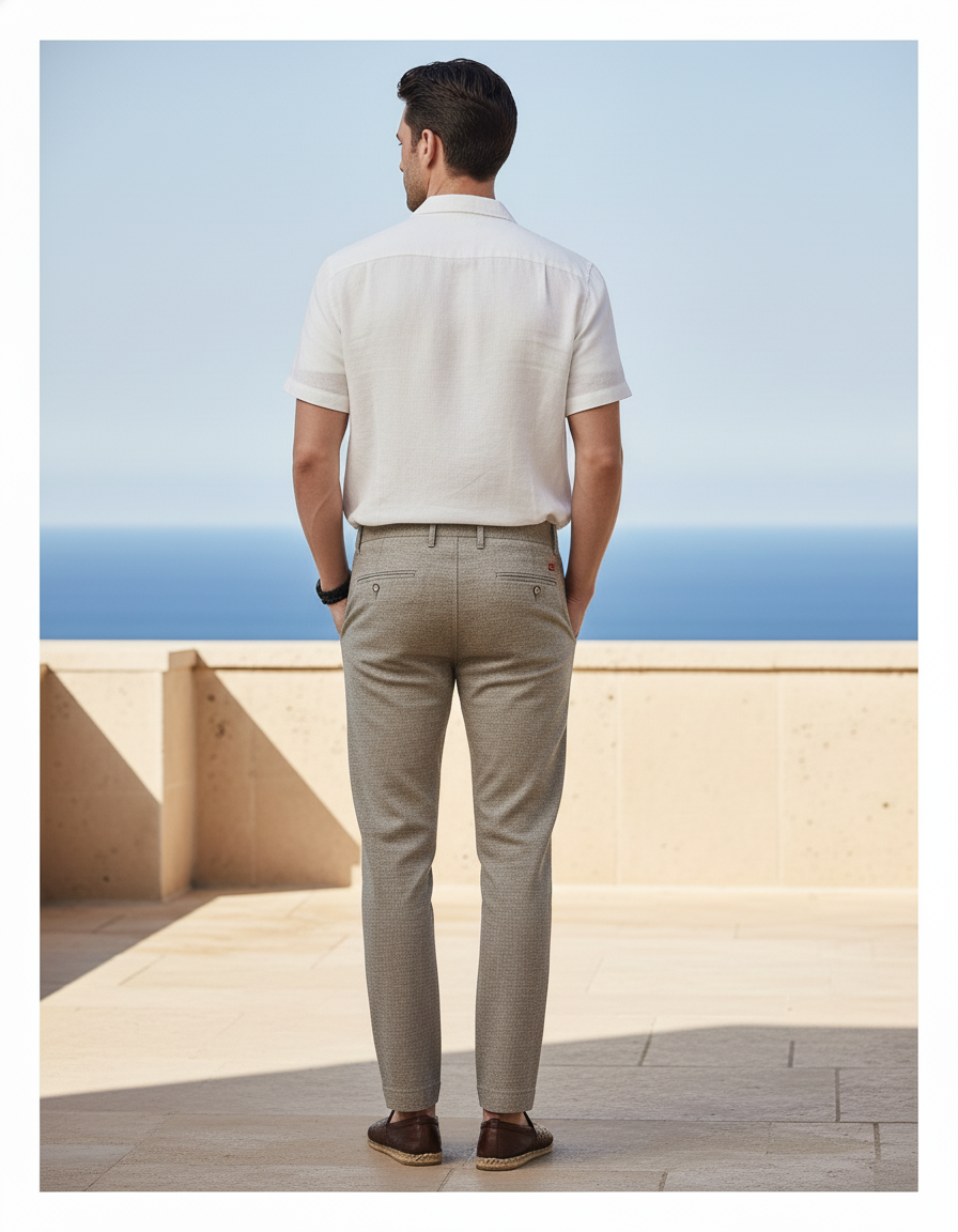 Pantalon En Lin Homme Droit Décontracté Léger Beige - vue 2