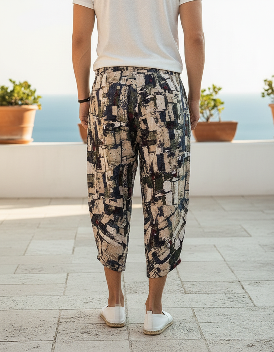 Pantalon En Lin Imprimé Harem Décontracté Homme - vue 2
