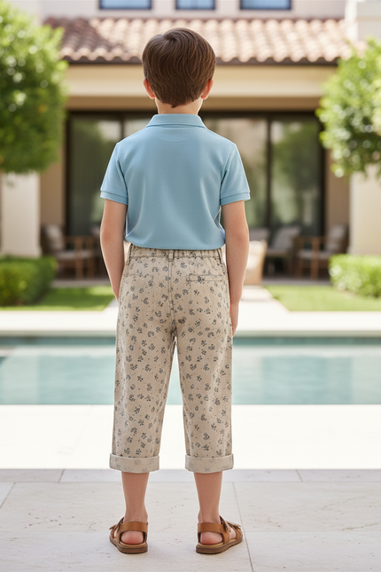 Pantalon En Lin Beige Floral Ample Enfant - vue 2