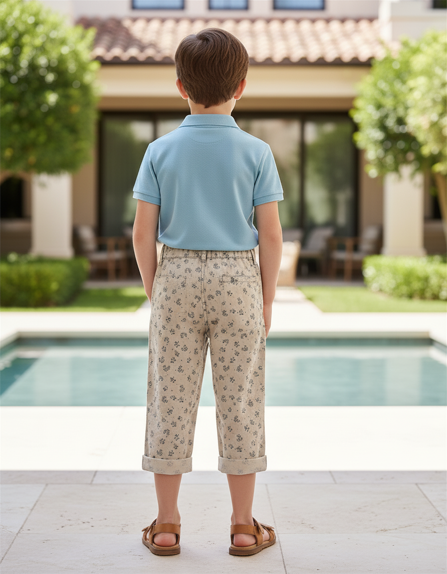 Pantalon En Lin Beige Floral Ample Enfant - vue 2