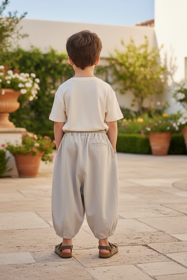 Pantalon En Lin Garçon Ample Harem Confortable Gris - vue 2