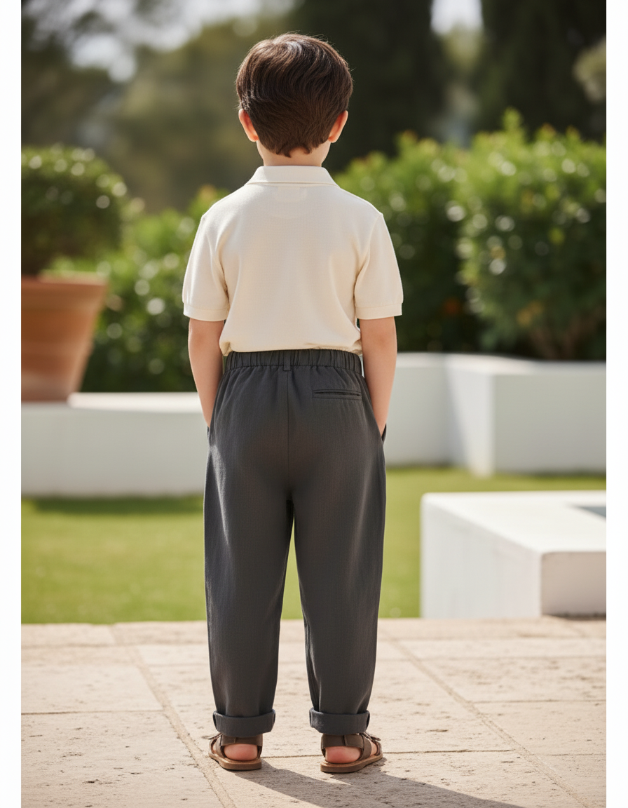 Pantalon En Lin Gris Anthracite Ample Plissé Enfant - vue 2