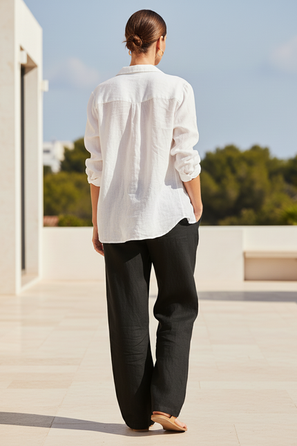 Pantalon En Lin Noir Ample Décontracté Léger Femme - vue 2