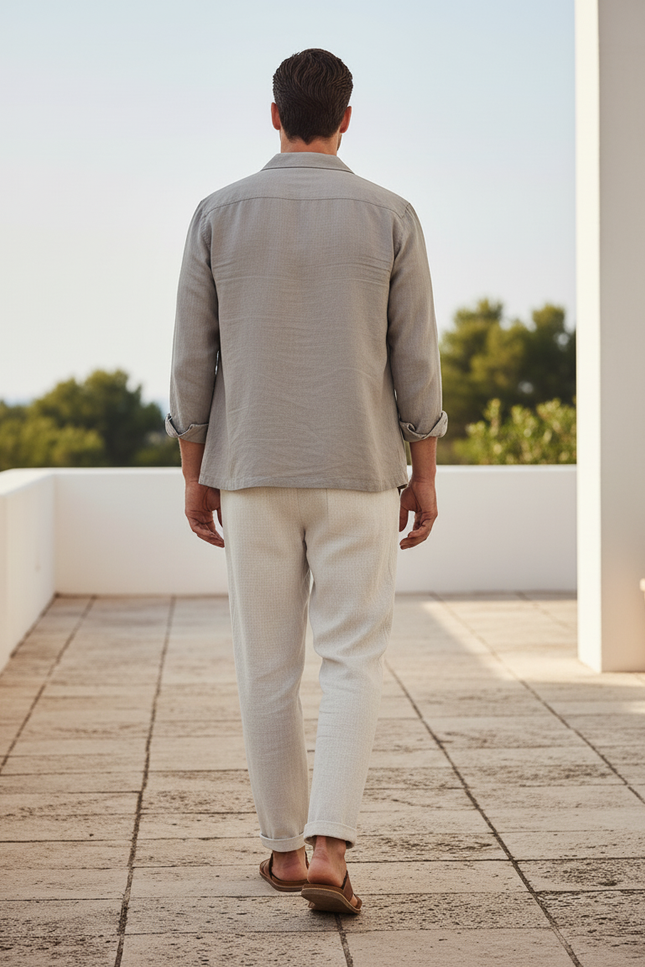 Pantalon En Lin Beige Cordon Décontracté Ample Homme - vue 2