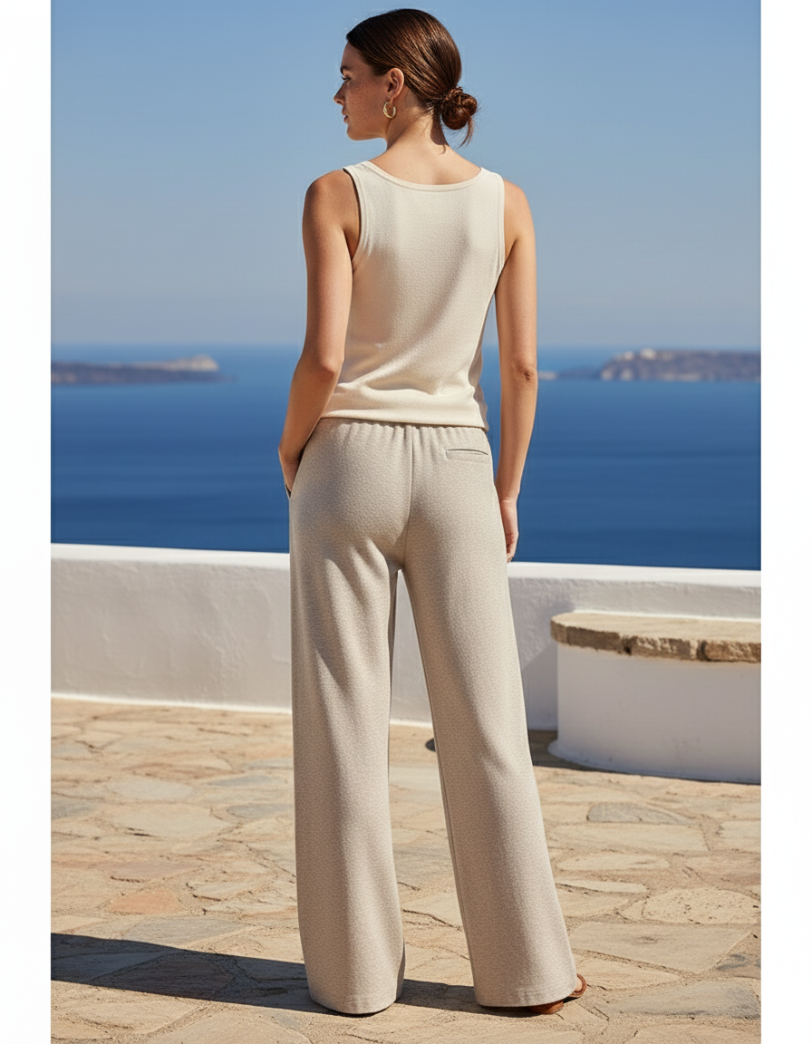 Pantalon En Lin Gris Clair Large Décontracté Fluide - Molleton - vue 2