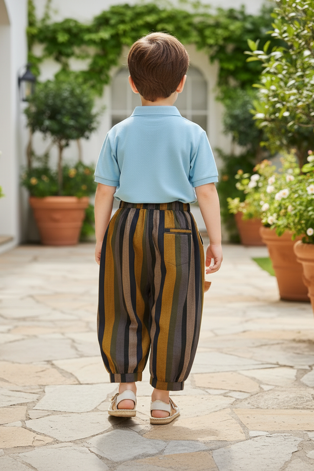 Pantalon En Lin Rayé Ample Garçon Décontracté Multicolore - vue 2