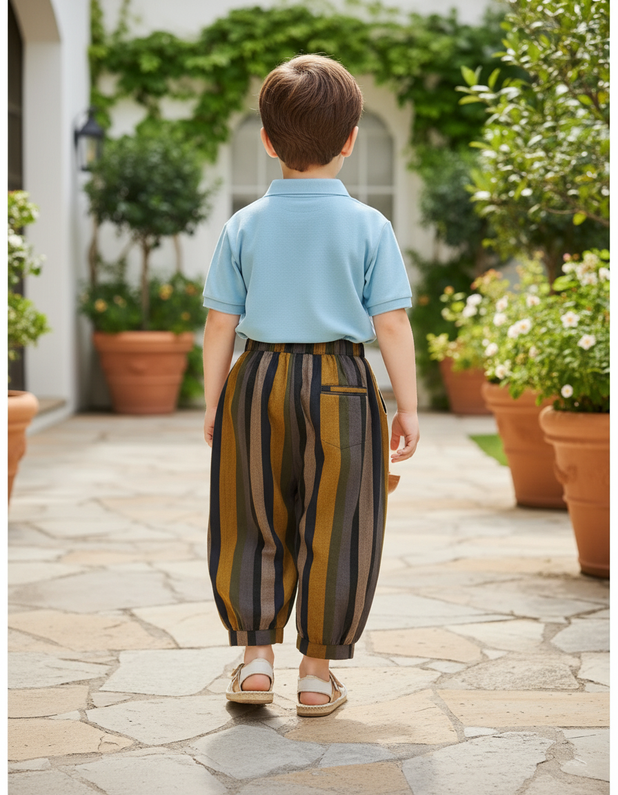 Pantalon En Lin Rayé Ample Garçon Décontracté Multicolore - vue 2
