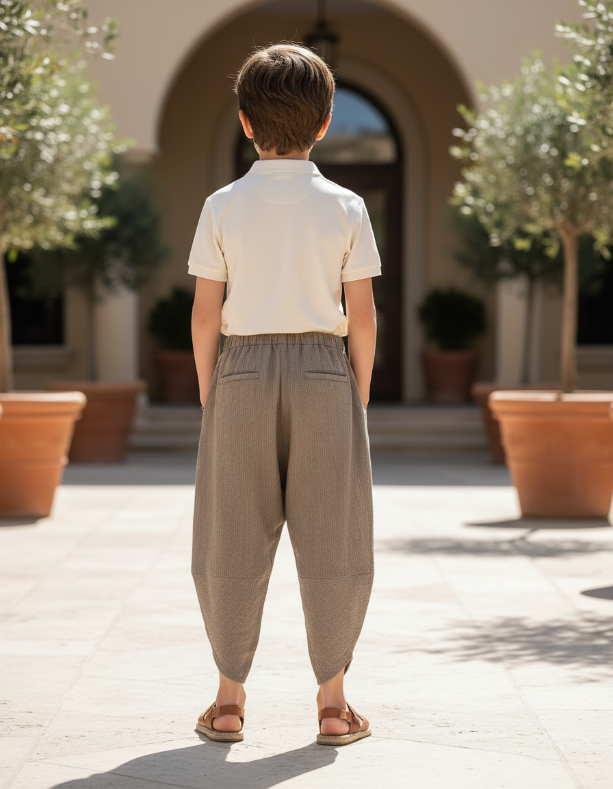 Pantalon En Lin Harem Ample Plissé Marron Enfant - vue 2