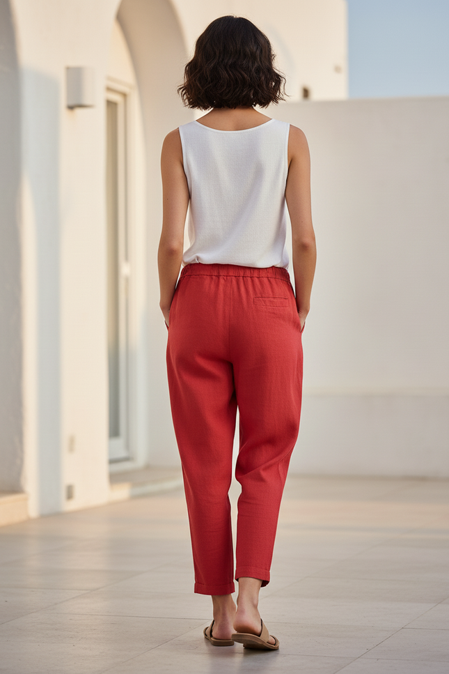 Pantalon Rouge En Lin - vue 2