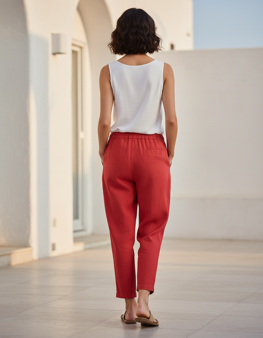 Pantalon Rouge En Lin - vue 2