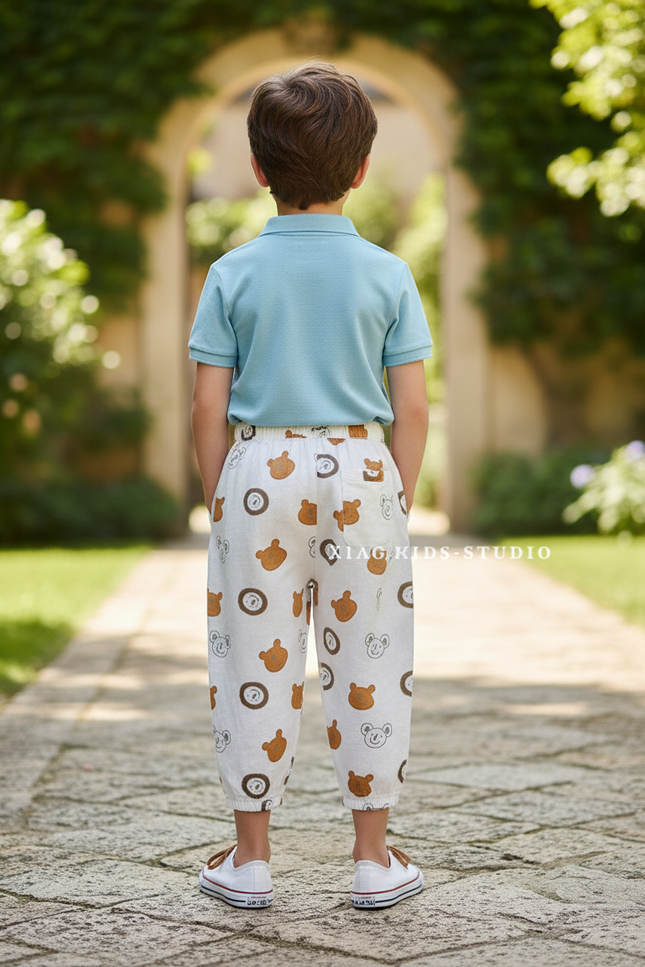 Pantalon En Lin Écru Imprimé Oursons Ample Enfant - vue 2