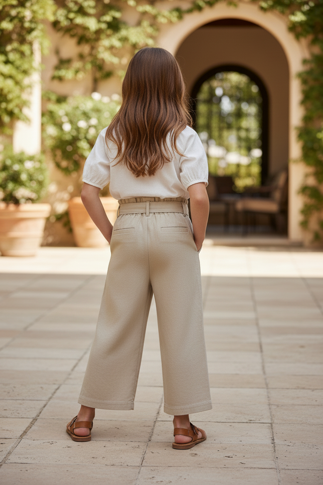 Pantalon En Lin Beige Ample Fluide Enfant Décontracté - vue 2