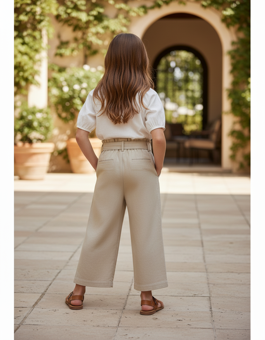 Pantalon En Lin Beige Ample Fluide Enfant Décontracté - vue 2