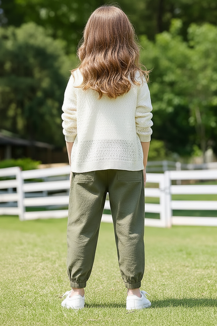 Pantalon En Lin Kaki Ample Décontracté Enfant - vue 2