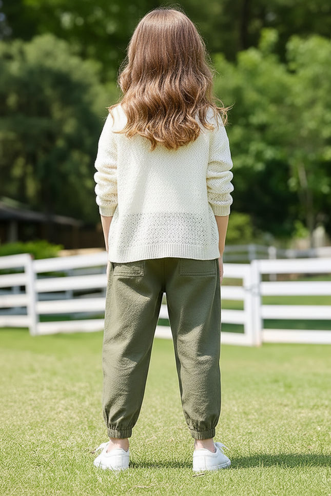 Pantalon En Lin Kaki Ample Décontracté Enfant - vue 2
