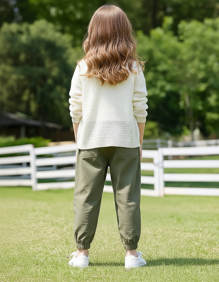 Pantalon En Lin Kaki Ample Décontracté Enfant - vue 2