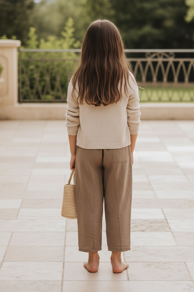 Pantalon En Lin Marron Ample Élastique Enfant - vue 2