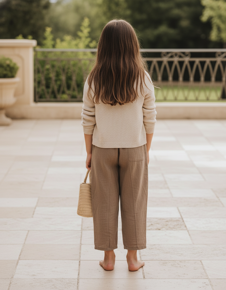 Pantalon En Lin Marron Ample Élastique Enfant - vue 2