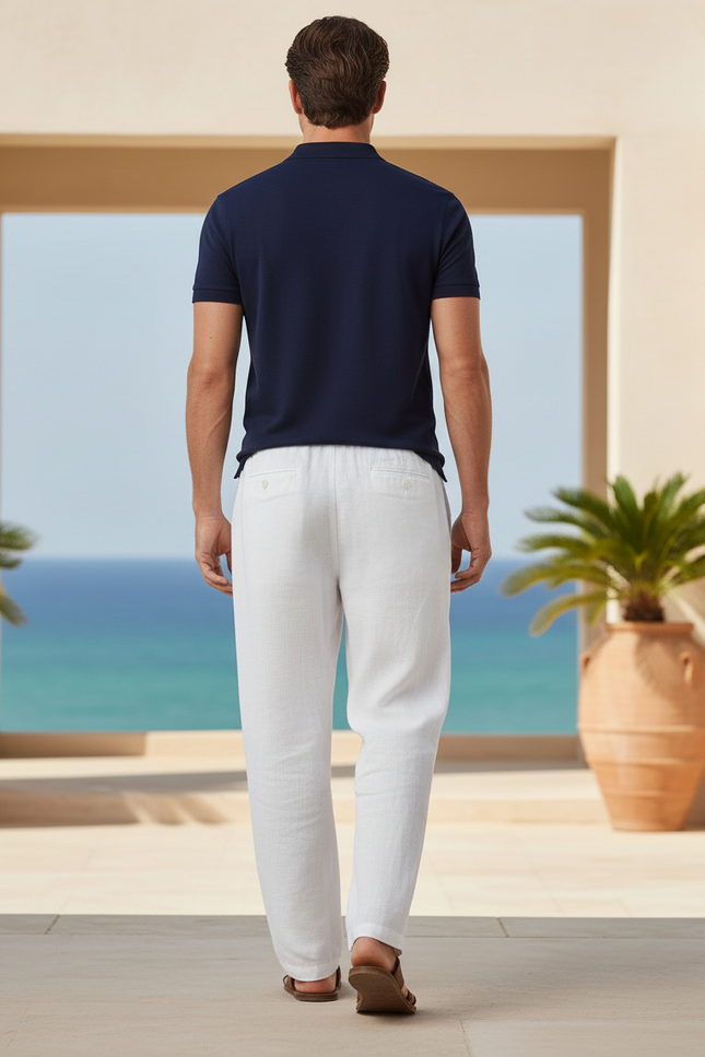 Pantalon Lin Blanc Et Bleu - vue 2