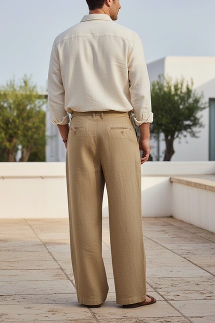 Pantalon Marron Lin Homme - Camel - vue 2