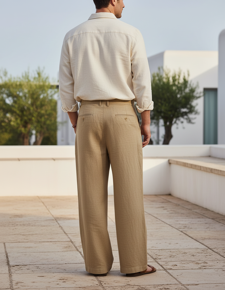 Pantalon Marron Lin Homme - Camel - vue 2