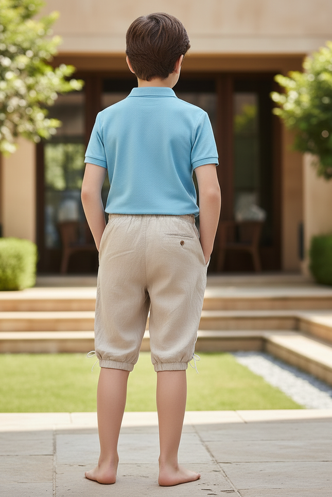 Pantalon En Lin Beige Garçon Cordon Lacets Moyen Âge - vue 2