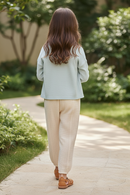 Pantalon En Lin Beige Ample Décontracté Enfant - vue 2