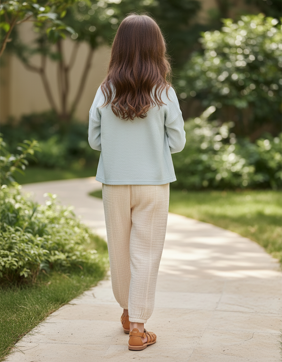 Pantalon En Lin Beige Ample Décontracté Enfant - vue 2