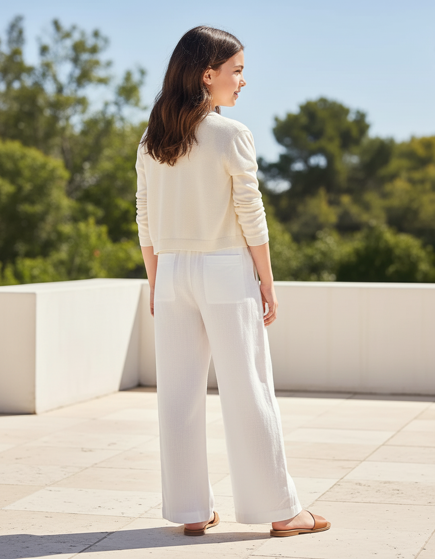 Pantalon En Lin Blanc Ample Décontracté Enfant Fluide - vue 2