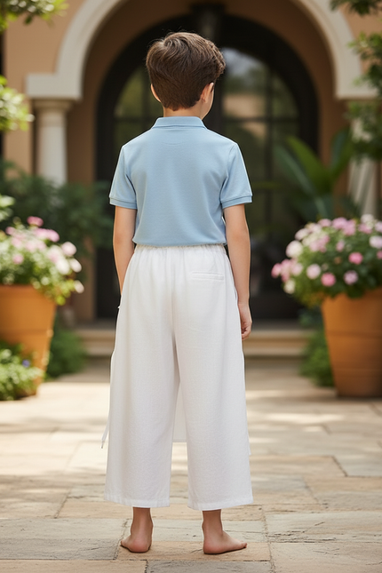 Pantalon En Lin Blanc Ample Décontracté Fluide Garçon - vue 2